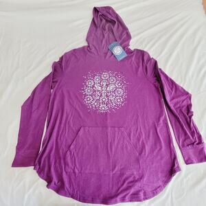 Life Is Good Shirt Womens Large Pink Bee Positive Mandala Flowers Hoodie New